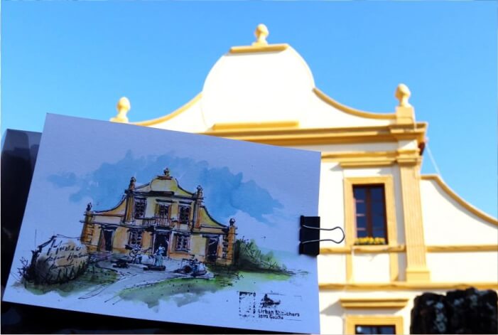 Desenho do Museu Municipal de Garibaldi em frente ao edifício