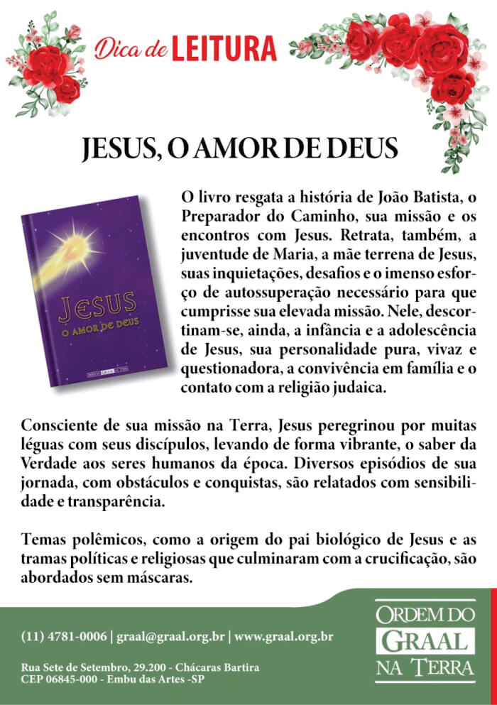 Card com recomendação do livro "Jesus, o amor de Deus"