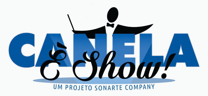 "Canela é show", com "canela" em fonte maior e azul e "é show" em preto